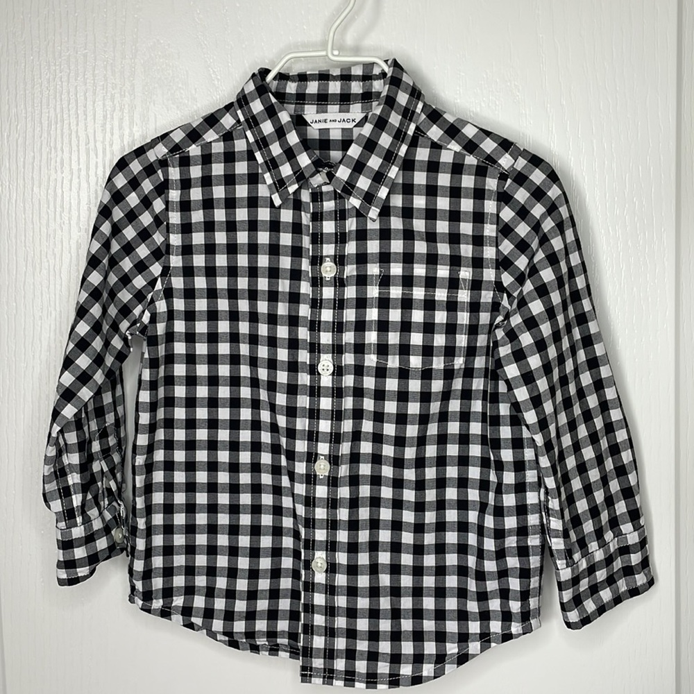Boy’s Janie and Jack 18 to 24 month Black and White Plaid Button Down